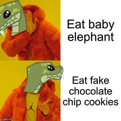 Size: 500x500 | Tagged: safe, edit, elephant, snake, she talks to angel, caption, chocolate chip cookies, cookie, cropped, drake, food, hotline bling, image macro, meme, text