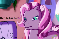 Size: 720x480 | Tagged: safe, edit, edited screencap, screencap, wysteria, earth pony, pony, g3, the princess promenade, angry, dude not funny (reaction image), music stand, reaction image, sarcasm, solo, speech, unamused