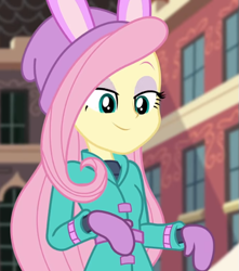 Size: 541x611 | Tagged: safe, screencap, fluttershy, better together, equestria girls, holidays unwrapped, blizzard or bust, bunny ears, cropped, cute, shyabetes, solo