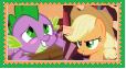 Size: 114x63 | Tagged: safe, artist:kittyjewelpet78, derpibooru import, edit, edited screencap, screencap, applejack, spike, dragon, earth pony, pony, secret of my excess, applespike, deviantart stamp, female, male, mare, picture for breezies, shipping, straight