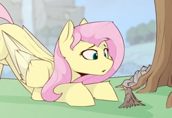 Size: 2478x1700 | Tagged: safe, artist:renderpoint, fluttershy, bird, pegasus, pony, female, mare, solo