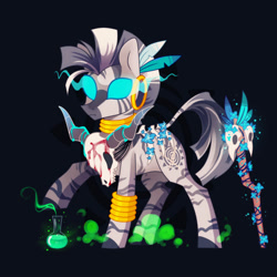 Size: 2000x2000 | Tagged: safe, artist:mirtash, zecora, zebra, bracelet, ear piercing, earring, evil doers art contest, female, glowing eyes, jewelry, mare, neck rings, piercing, raised hoof, rcf community, skull, solo, sombra eyes