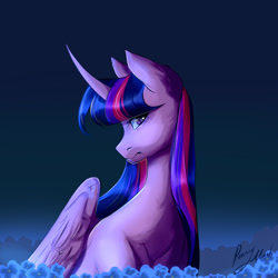 Size: 1280x1280 | Tagged: safe, artist:kilka-chan-yana, artist:yespurrymuch, twilight sparkle, twilight sparkle (alicorn), alicorn, pony, bust, cute, female, flower, gradient background, mare, profile, solo, twiabetes