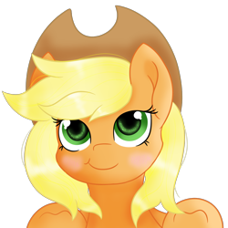 Size: 1280x1280 | Tagged: safe, artist:rainbowtashie, applejack, earth pony, pony, :t, alternate hairstyle, blushing, bust, cute, female, jackabetes, loose hair, mare, portrait, simple background, smiling, solo, transparent background