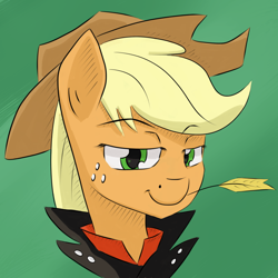 Size: 1024x1024 | Tagged: safe, artist:chaosmalefic, derpibooru import, applejack, earth pony, pony, avatar, bust, clothes, straw in mouth