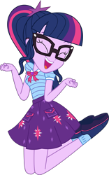 Size: 5060x8089 | Tagged: safe, artist:digimonlover101, sci-twi, twilight sparkle, better together, do it for the ponygram!, equestria girls, absurd resolution, cute, eyes closed, female, geode of telekinesis, glasses, jumping, magical geodes, open mouth, pose, simple background, solo, transparent background, twiabetes, vector