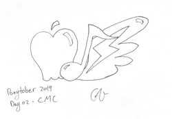 Size: 2293x1595 | Tagged: safe, artist:grey vicar, apple bloom, scootaloo, sweetie belle, cutie mark, cutie mark crusaders, inktober, inktober 2019, ponytober