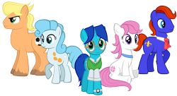 Size: 5154x2796 | Tagged: safe, artist:petraea, oc, oc only, oc:ace, oc:andromeda, oc:clue, oc:lancer, oc:sundance, earth pony, pony, unicorn, clothes, female, glasses, male, mare, necktie, shirt, simple background, stallion, sweater vest, transparent background, vector