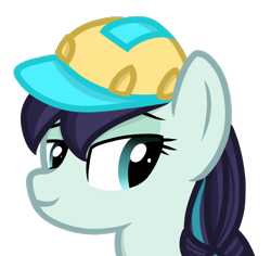 Size: 1194x1129 | Tagged: safe, artist:rainbow eevee, coloratura, pony, bedroom eyes, hard hat, looking down, rara, simple background, smiling, solo, transparent background, wat