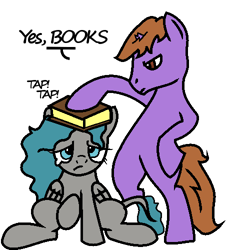 Size: 500x500 | Tagged: safe, artist:kalaverapastillera, oc, oc only, oc:alice, oc:ancient writing, pegasus, pony, unicorn, book, broken horn, female, horn, male, mare, stallion