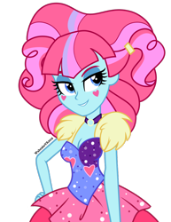 Size: 850x1100 | Tagged: safe, artist:wubcakeva, kiwi lollipop, better together, equestria girls, sunset's backstage pass!, breasts, cleavage, clothes, female, k-lo, simple background, smiling, solo, transparent background