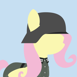 Size: 1000x1000 | Tagged: safe, artist:facelesssoles, fluttershy, pegasus, pony, best pony, blue background, clothes, female, germany, lineless, mare, military, minimalist, modern art, parody, profile picture, simple background, solo, stahlhelm, uniform, wehrmacht, wings, world war ii