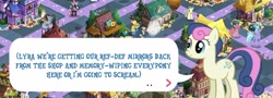 Size: 1014x366 | Tagged: safe, screencap, bon bon, sweetie drops, earth pony, pony, all caps, game screencap, gameloft, gameloft shenanigans, solo, text