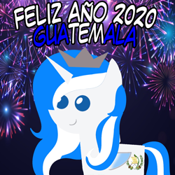 Size: 960x960 | Tagged: safe, artist:archooves, oc, oc only, oc:princess guatemala, alicorn, pony, 2020, alicorn oc, female, fireworks, guatemala, happy new year, holiday, mare, nation ponies, pointy ponies, ponified, smiling, solo, spanish