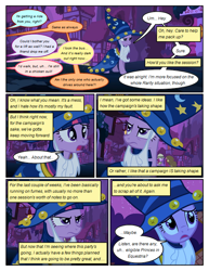 Size: 612x792 | Tagged: safe, artist:newbiespud, edit, edited screencap, screencap, twilight sparkle, unicorn twilight, pony, unicorn, comic:friendship is dragons, luna eclipsed, annoyed, cloak, clothes, comic, dialogue, fake beard, female, hat, implied applejack, implied fluttershy, implied pinkie pie, implied rarity, mare, night, offscreen character, screencap comic, star swirl the bearded costume, stars, wizard hat, worried