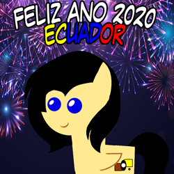 Size: 960x960 | Tagged: safe, artist:archooves, oc, oc only, oc:middle sensitive, pegasus, pony, 2020, ecuador, female, fireworks, happy new year, holiday, mare, nation ponies, pointy ponies, ponified, smiling, solo, spanish