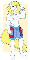 Size: 2000x4000 | Tagged: safe, artist:xwhitedreamsx, oc, oc:triforce treasure, anthro, clothes, male, partial nudity, shorts, solo, stallion, topless