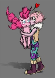 Size: 752x1063 | Tagged: safe, artist:lizardwithhat, pinkie pie, earth pony, human, blushing, crossover, crossover shipping, kissing, mina ashido, my hero academia, shipping, simple background