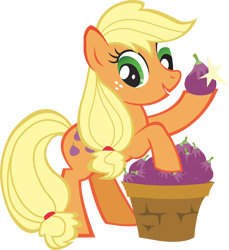 Size: 866x944 | Tagged: safe, alternate version, applejack, earth pony, pony, female, fig, food, mare, simple background, solo, transparent background