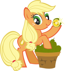 Size: 866x944 | Tagged: safe, alternate version, applejack, earth pony, pony, female, food, jackfruit, mare, simple background, solo, transparent background