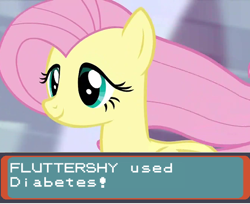 Size: 554x452 | Tagged: safe, edit, edited screencap, screencap, fluttershy, pegasus, pony, the beginning of the end, caption, cropped, image macro, pokémon, text