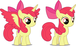 Size: 10000x5988 | Tagged: safe, artist:chrzanek97, apple bloom, alicorn, pony, alicornified, bloomicorn, colored wings, female, filly, folded wings, race swap, request, simple background, solo, spread wings, transparent background, wings