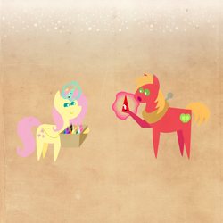 Size: 2000x2000 | Tagged: safe, anonymous artist, big macintosh, fluttershy, pegasus, pony, series:12 days of hearth's warming, series:fm holidays, 12 days of christmas, box, christmas, fake horn, female, fluttermac, glowing horn, hearth's warming, holiday, horn, male, pointy ponies, shipping, smiling, snow, straight, texture