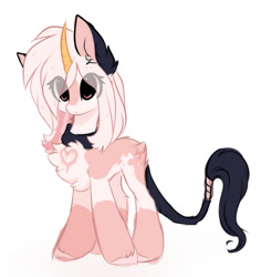 Size: 1024x1085 | Tagged: safe, artist:little-sketches, oc, oc only, oc:taki, pony, unicorn, chest fluff, colored horn, curved horn, eye clipping through hair, female, horn, mare, simple background, solo, white background