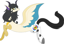 Size: 600x415 | Tagged: safe, artist:t-aroutachiikun, oc, oc:princess hathor, draconequus, hybrid, base used, female, interspecies offspring, offspring, parent:discord, parent:princess celestia, parents:dislestia, simple background, solo, transparent background