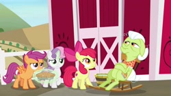 Size: 1920x1080 | Tagged: safe, screencap, apple bloom, granny smith, scootaloo, sweetie belle, pony, the big mac question, cutie mark crusaders, food, magic, pie