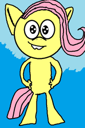 Size: 371x560 | Tagged: artist needed, safe, fluttershy, anthro, unguligrade anthro, 1000 hours in ms paint, female, solo, style emulation, teeth, the loud house