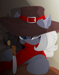 Size: 4000x5100 | Tagged: safe, artist:xsatanielx, oc, oc only, oc:bounty blunter, earth pony, pony, bust, female, hat, heterochromia, mare, rcf community