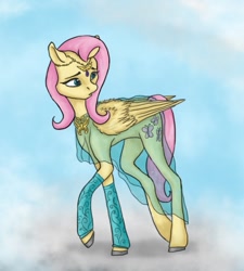 Size: 971x1080 | Tagged: safe, artist:joestick, artist:morfey_de_korellon, fluttershy, pegasus, pony, accessories, clothes, dress, female, mare, solo