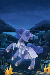 Size: 1000x1506 | Tagged: safe, artist:maytee, twilight sparkle, pony, candle, clothes, dancing, dress, eyes closed, fanfic art, female, night, smiling, solo