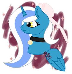 Size: 1280x1321 | Tagged: safe, artist:yanderegirl2, oc, oc:fleurbelle, alicorn, pony, alicorn oc, bow, collar, female, hair bow, mare, sparkles