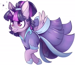 Size: 2048x1778 | Tagged: safe, alternate version, artist:cutepencilcase, twilight sparkle, twilight sparkle (alicorn), alicorn, pony, the last problem, alternate hairstyle, cheek fluff, clothes, coronation dress, cute, dress, ear fluff, female, leg fluff, mare, open mouth, second coronation dress, simple background, solo, twiabetes, white background