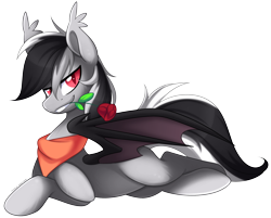 Size: 2778x2228 | Tagged: safe, artist:scarlet-spectrum, oc, oc:stormdancer, bat pony, pony, adorasexy, bandana, bat pony oc, bat wings, cute, flower, flower in mouth, male, patreon, patreon reward, romantic, rose, rose in mouth, sexy, simple background, solo, stallion, transparent background, wings