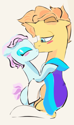 Size: 2880x4832 | Tagged: safe, artist:gine_zatr, blue bobbin, sunburst, pony, blueburst, blushing, female, male, shipping, straight