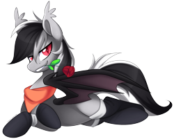 Size: 2778x2228 | Tagged: safe, alternate version, artist:scarlet-spectrum, oc, oc:stormdancer, bat pony, pony, adorasexy, bandana, bat pony oc, bat wings, clothes, cute, flower, flower in mouth, male, patreon, patreon reward, romantic, rose, rose in mouth, sexy, socks, solo, stallion, wings