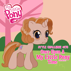 Size: 2000x2000 | Tagged: safe, artist:knadire, oc, oc only, oc:cell shader, pony, unicorn, newborn cuties, once upon a my little pony time, over two rainbows, artist, brown eyes, brown mane, bush, cel shading, curly hair, curly mane, distressed, female, film reel, g3.75, generation 3.75, hill, mare, paint tool sairush, shading, shell shock, simple background, so many different ways to play, solo, style challenge, terror, thousand yard stare, tree, upset