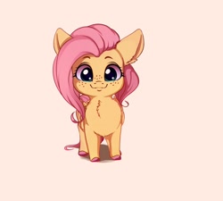 Size: 3012x2713 | Tagged: safe, artist:miokomata, fluttershy, pegasus, pony, basically i'm very smol, chest fluff, chibi, colored hooves, cute, daaaaaaaaaaaw, ear fluff, female, freckles, hnnng, large ears, looking at you, mare, shyabetes, smiling, smol, solo, weapons-grade cute