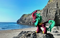 Size: 2136x1357 | Tagged: safe, artist:hihin1993, cinder glow, summer flare, pony, beach, cliff, irl, japan, ocean, photo