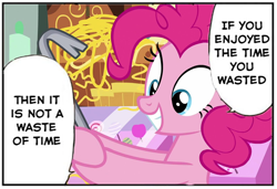 Size: 628x429 | Tagged: safe, derpibooru import, edit, edited screencap, screencap, pinkie pie, earth pony, pony, it isn't the mane thing about you, crowbar, inspirational, jemmy, quote, speech bubble