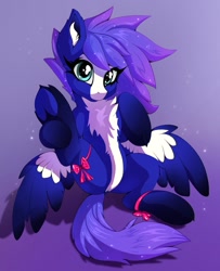 Size: 831x1024 | Tagged: safe, artist:rednite, oc, oc only, pegasus, pony, bow, chest fluff, female, fluffy, looking at you, mare, sitting, underhoof