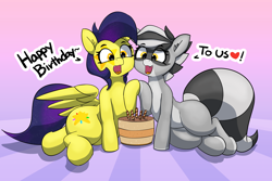 Size: 2866x1916 | Tagged: safe, artist:pabbley, oc, oc:bandy cyoot, oc:mixi creamstar, birthday, cake, food, pale belly, tiramisu