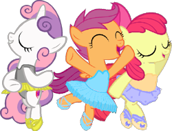 Size: 901x686 | Tagged: safe, artist:angrymetal, apple bloom, scootaloo, sweetie belle, earth pony, pegasus, pony, unicorn, 1000 hours in ms paint, arms in the air, arms out, ballerina, ballerinas, ballet, ballet slippers, bloomerina, clothes, cutie mark crusaders, eyes closed, incorrect arm anatomy, mouths open, one arm up, scootarina, scootatutu, scootutu, simple background, sweetierina, transparent background, tutu, tutus