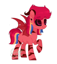 Size: 3000x3400 | Tagged: safe, artist:critterquitter, artist:nocturnal-moonlight, oc, oc only, oc:flare winds, demon, demon pony, original species, pony, base used, bat wings, black sclera, blank flank, colored sclera, ear piercing, earring, eyebrow piercing, female, heart eyes, horns, jewelry, lip piercing, mare, multicolored hair, offspring, parent:flash sentry, parent:sunset shimmer, parents:flashimmer, piercing, raised hoof, signature, simple background, solo, tattoo, transparent background, watermark, wingding eyes, wings