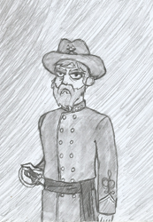 Size: 1052x1520 | Tagged: safe, artist:newman134, oc, oc only, oc:colonel applebee, human, equestria girls, 19th century, american civil war, apple family member, beard, civil war, clothes, colonel, confederate, facial hair, hand drawing, human oc, human world, lore in description, monochrome, original ancestor, pencil drawing, saber, sword, traditional art, uniform, weapon