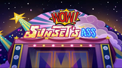 Size: 1920x1080 | Tagged: safe, edit, edited screencap, screencap, better together, equestria girls, sunset's backstage pass!, implied sunset shimmer, title card, vulgar, wow, wow!