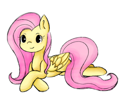 Size: 676x548 | Tagged: safe, artist:sylphoflife, fluttershy, pegasus, pony, crossed hooves, cute, female, folded wings, mare, prone, shyabetes, simple background, smiling, solo, three quarter view, white background, wings